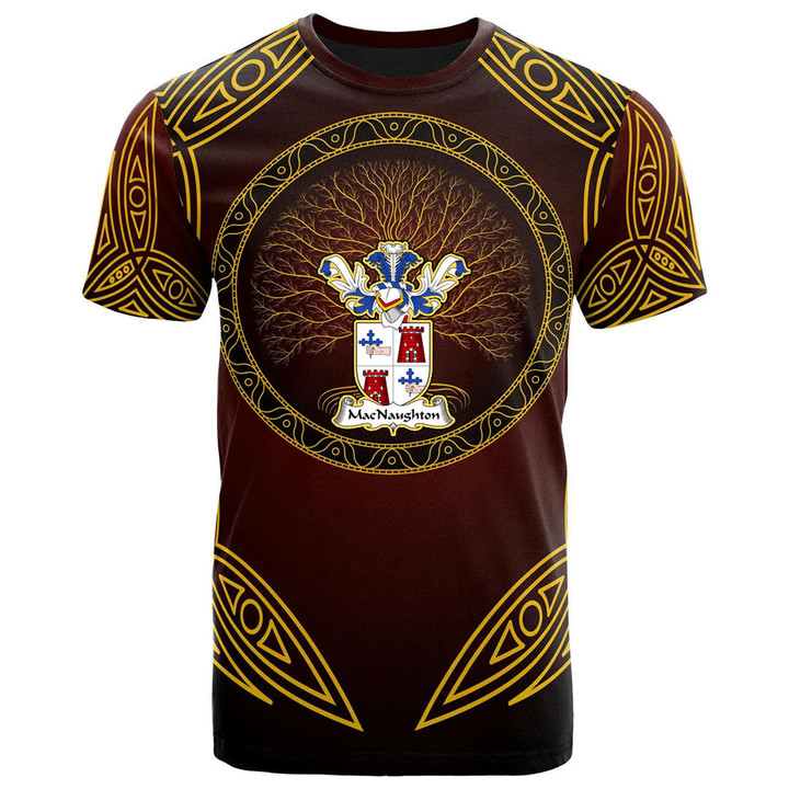 AIO Pride MacNaughton Or MacNaughten Family Crest T-Shirt - Celtic Patterns Brown Style