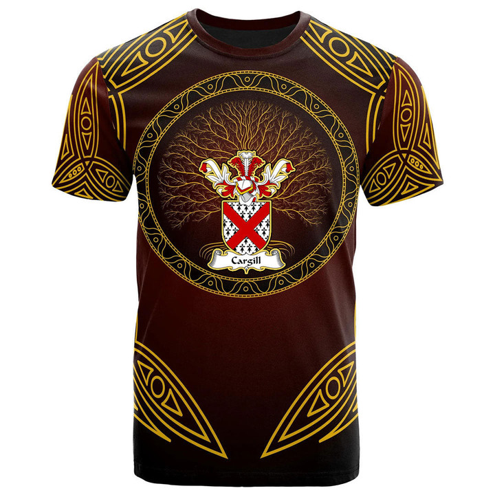 AIO Pride Cargill Family Crest T-Shirt - Celtic Patterns Brown Style