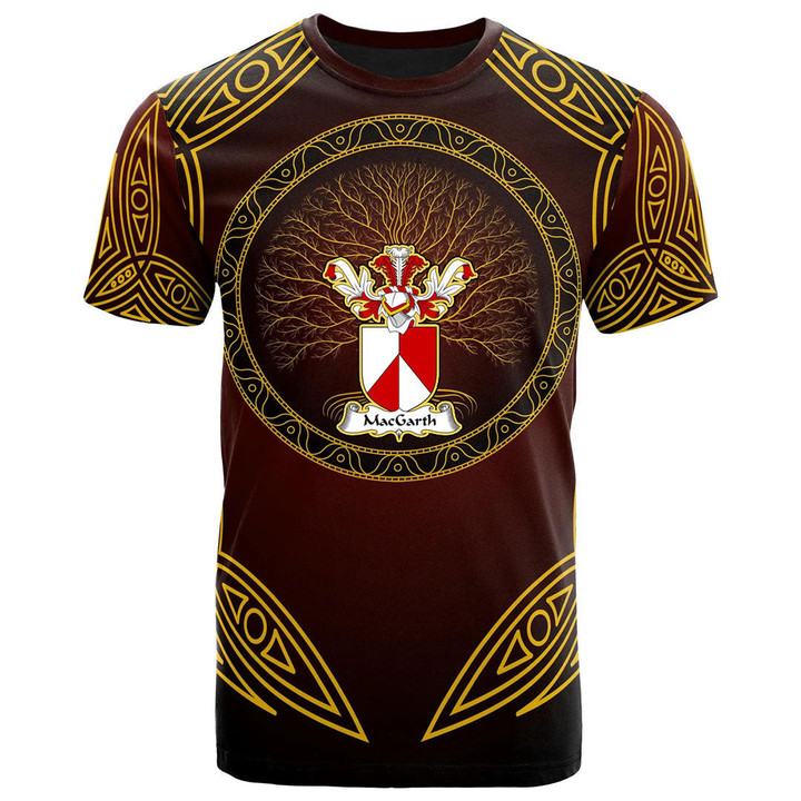 AIO Pride MacGarth Family Crest T-Shirt - Celtic Patterns Brown Style