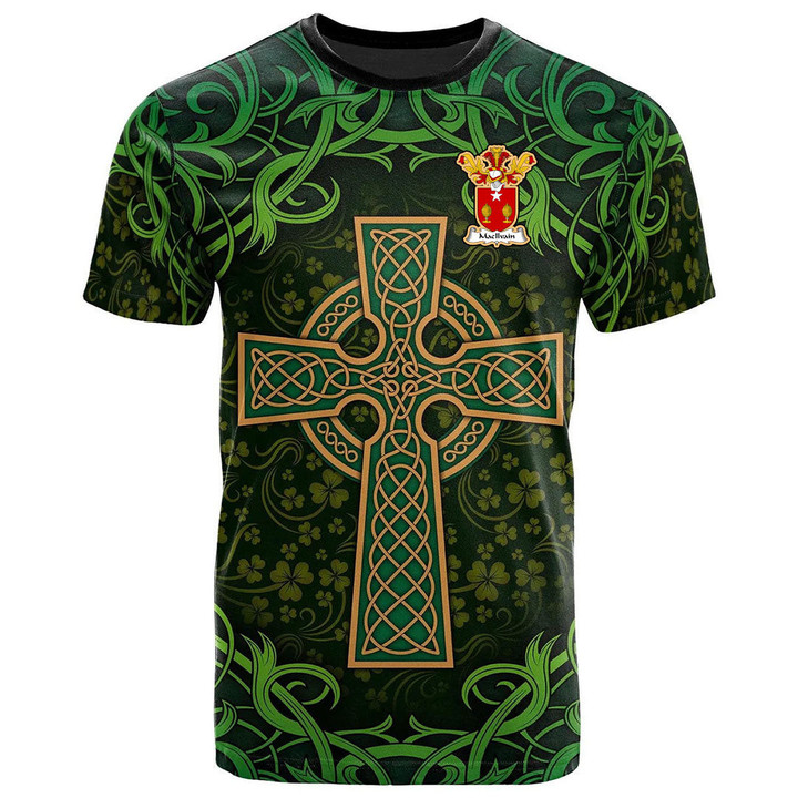 AIO Pride MacIlvain Family Crest T-Shirt - Celtic Cross Shamrock Patterns