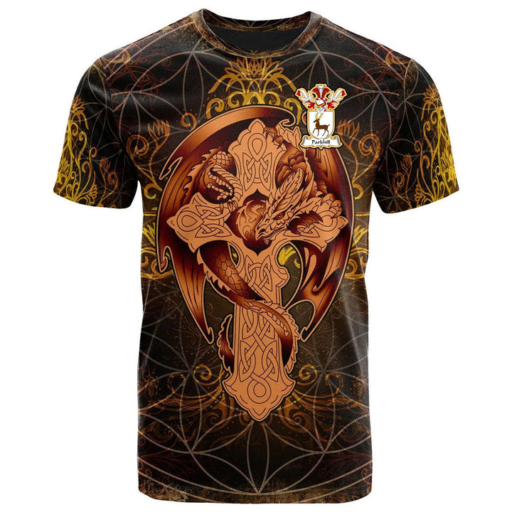 AIO Pride Parkhill Family Crest T-Shirt - Celtic Tree With Dragon Brown