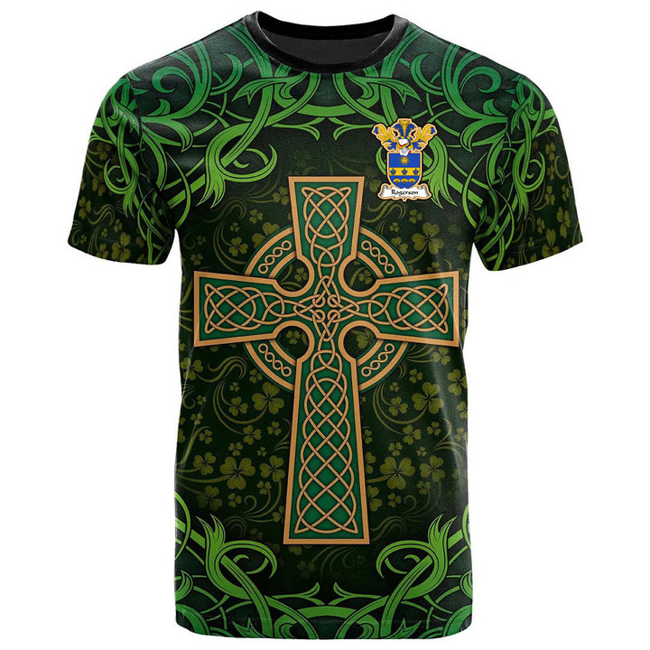 AIO Pride Rogerson Family Crest T-Shirt - Celtic Cross Shamrock Patterns