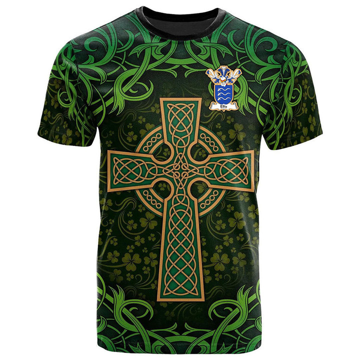 AIO Pride Ellis Family Crest T-Shirt - Celtic Cross Shamrock Patterns