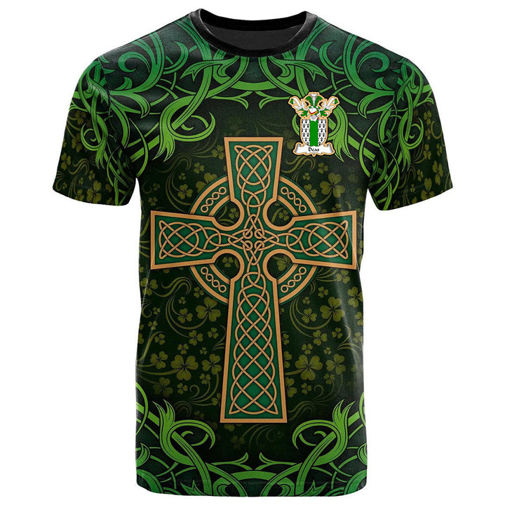 AIO Pride Deas Family Crest T-Shirt - Celtic Cross Shamrock Patterns