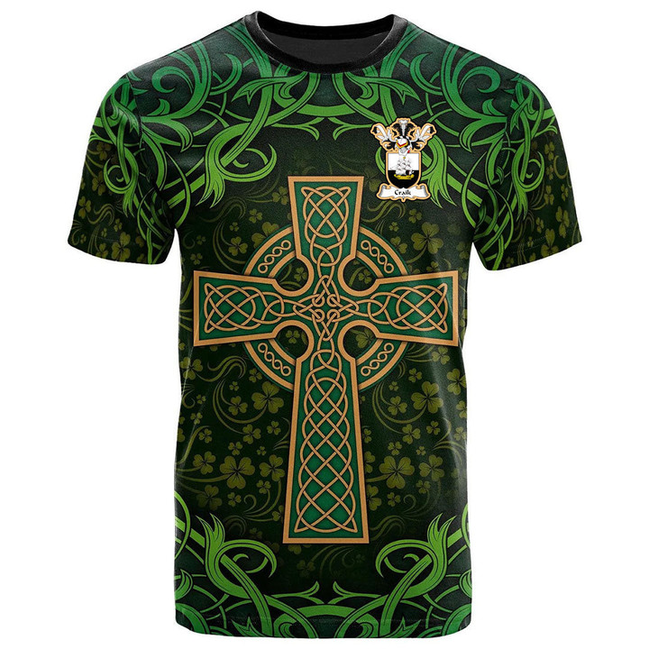 AIO Pride Craik Family Crest T-Shirt - Celtic Cross Shamrock Patterns