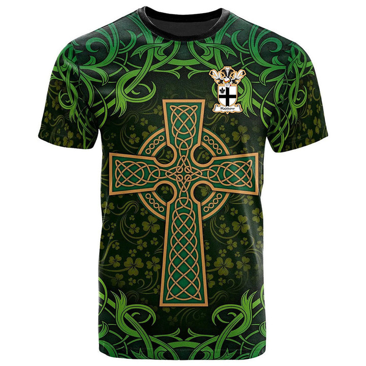 AIO Pride Haddow Or Haddock Family Crest T-Shirt - Celtic Cross Shamrock Patterns
