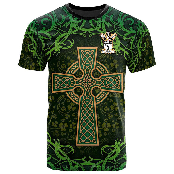 AIO Pride White Family Crest T-Shirt - Celtic Cross Shamrock Patterns