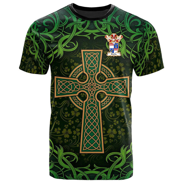 AIO Pride Ritchie Family Crest T-Shirt - Celtic Cross Shamrock Patterns