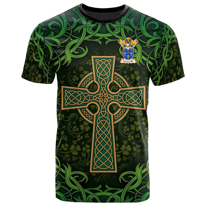 AIO Pride Somerville Family Crest T-Shirt - Celtic Cross Shamrock Patterns