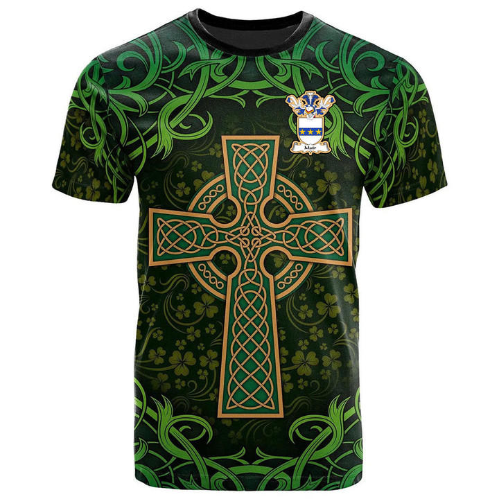 AIO Pride Muir Or Mure Family Crest T-Shirt - Celtic Cross Shamrock Patterns