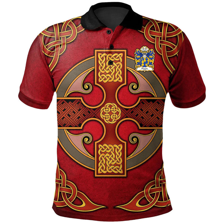 AIO Pride Payne Of Denbighshire Welsh Family Crest Polo Shirt - Vintage Celtic Cross Red