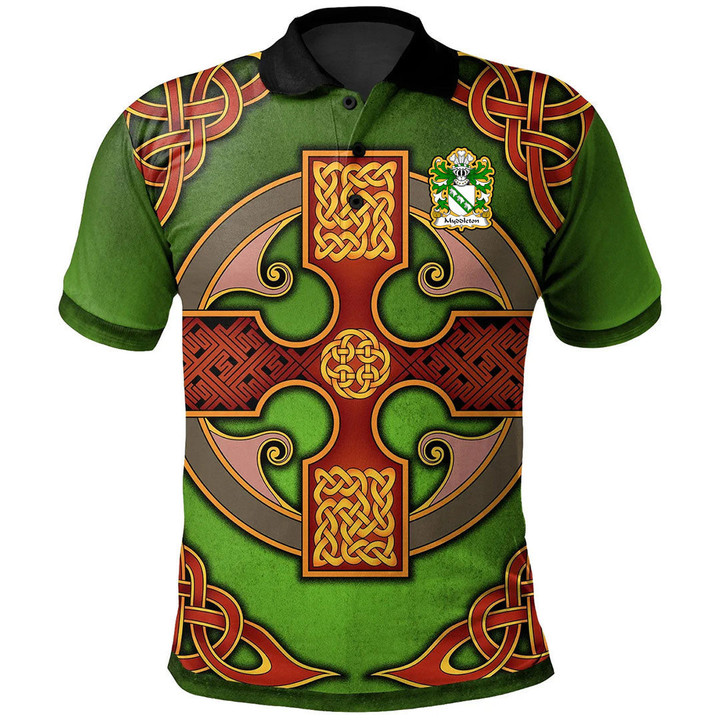 AIO Pride Myddleton Of Gwenynog Denbighshire Welsh Family Crest Polo Shirt - Vintage Celtic Cross Green