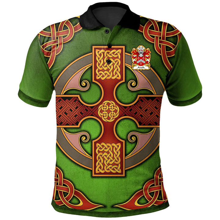 AIO Pride Arnold Sir Acquired Llanthony Abbey Welsh Family Crest Polo Shirt - Vintage Celtic Cross Green