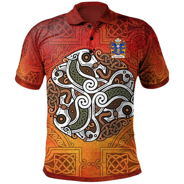 AIO Pride Carmarthen Priory Of St John The Evangelist Welsh Family Crest Polo Shirt - Vintage Celtic Horse