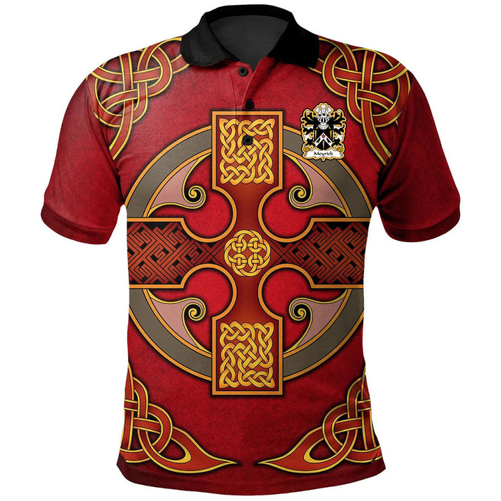 AIO Pride Meyrick Of Bodorgan Anglesey Welsh Family Crest Polo Shirt - Vintage Celtic Cross Red