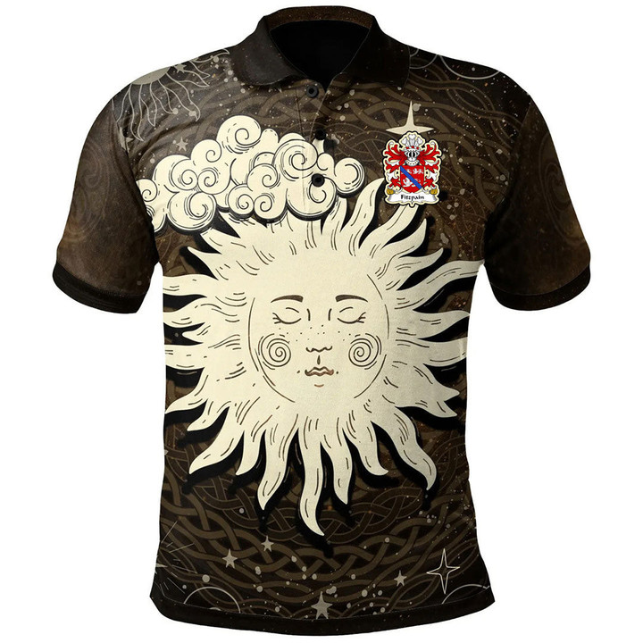 AIO Pride Fitzpain Of Llanfair Monmouthshire Welsh Family Crest Polo Shirt - Celtic Wicca Sun & Moon