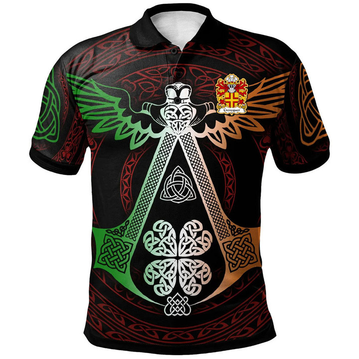 AIO Pride Crevequer Or Crevecoeur Flint Welsh Family Crest Polo Shirt - Irish Celtic Symbols And Ornaments