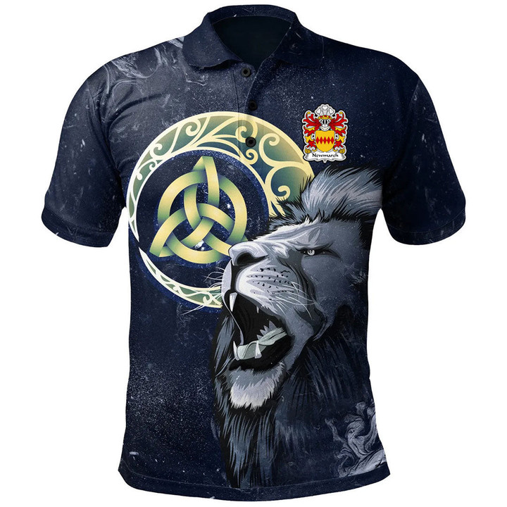 AIO Pride Newmarch Conqueror Of Brycheiniog 11Th Century Welsh Family Crest Polo Shirt - Lion & Celtic Moon