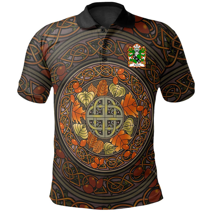 AIO Pride Ashley Caernarfon Welsh Family Crest Polo Shirt - Mid Autumn Celtic Leaves