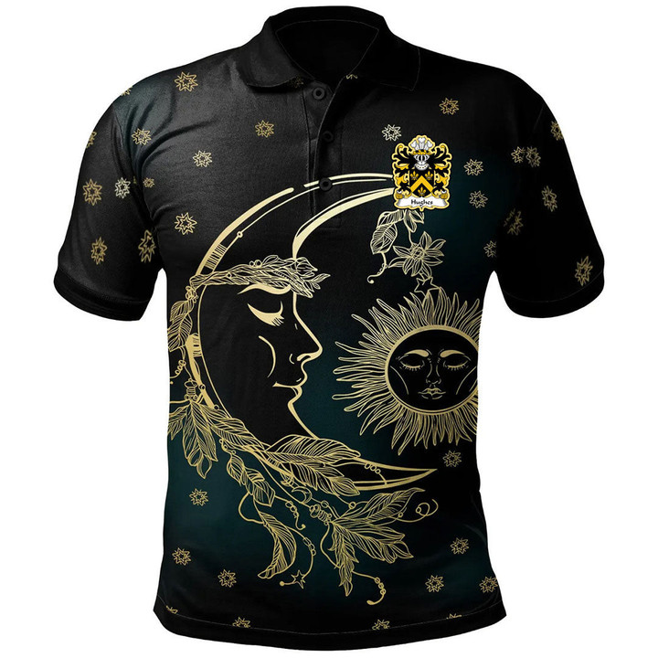 AIO Pride Hughes Of Breconshire Welsh Family Crest Polo Shirt - Celtic Wicca Sun Moons