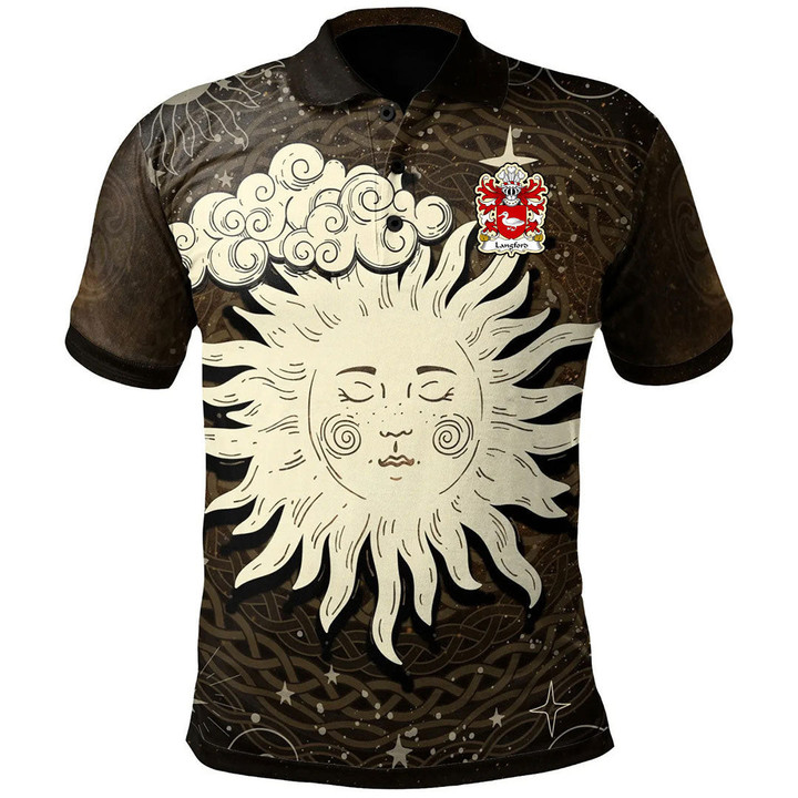 AIO Pride Langford Of Allington Gresford Denbighshire Welsh Family Crest Polo Shirt - Celtic Wicca Sun & Moon