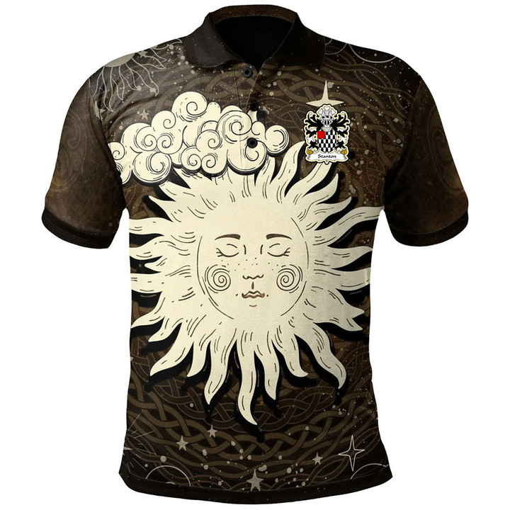 AIO Pride Stanton Or Staunton Pembrokeshire Welsh Family Crest Polo Shirt - Celtic Wicca Sun & Moon
