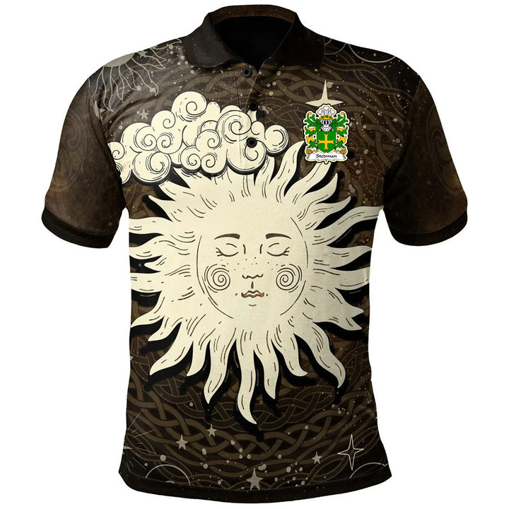 AIO Pride Stedman Of Cardiganshire Welsh Family Crest Polo Shirt - Celtic Wicca Sun & Moon