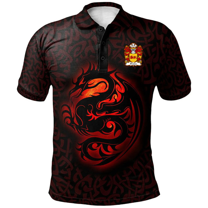 AIO Pride Brutus AP Julius AB Ascanius Welsh Family Crest Polo Shirt - Fury Celtic Dragon With Knot