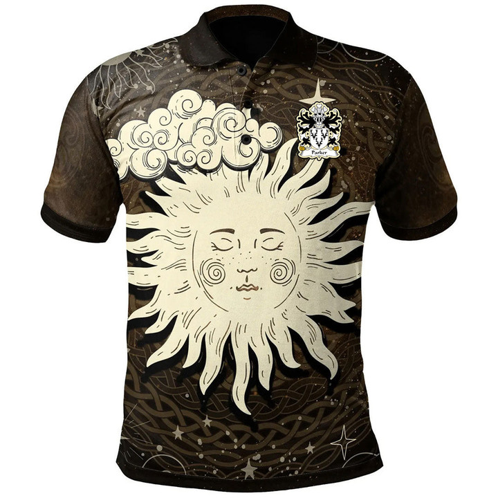 AIO Pride Parker Of Llanllywed Monmouthshire Welsh Family Crest Polo Shirt - Celtic Wicca Sun & Moon