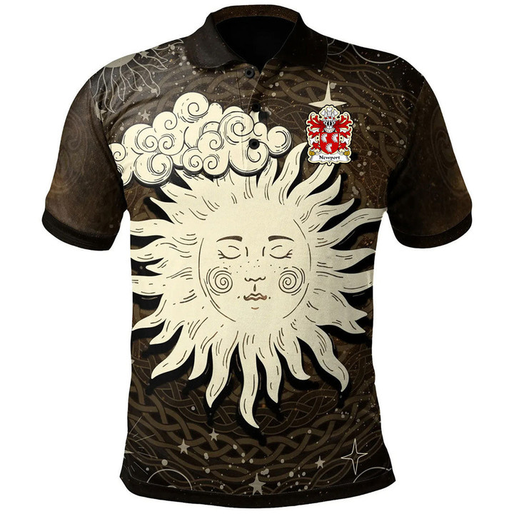 AIO Pride Newport Quartered By Lloyd Of Foxall Welsh Family Crest Polo Shirt - Celtic Wicca Sun & Moon