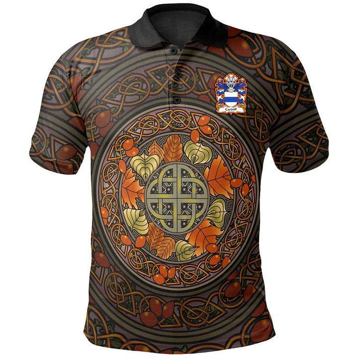 AIO Pride Cardiff Sir Walter Glamorgan Welsh Family Crest Polo Shirt - Mid Autumn Celtic Leaves