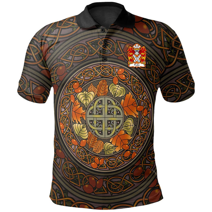 AIO Pride Peake Or Pec Denbighshire Welsh Family Crest Polo Shirt - Mid Autumn Celtic Leaves