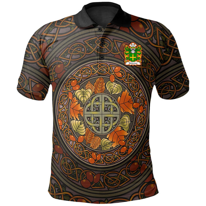 AIO Pride Stedman Of Cardiganshire Welsh Family Crest Polo Shirt - Mid Autumn Celtic Leaves