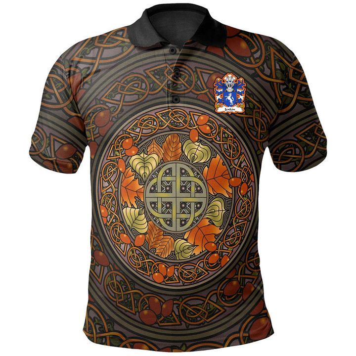AIO Pride Jenkin AP Rhys AP Gruffudd Welsh Family Crest Polo Shirt - Mid Autumn Celtic Leaves