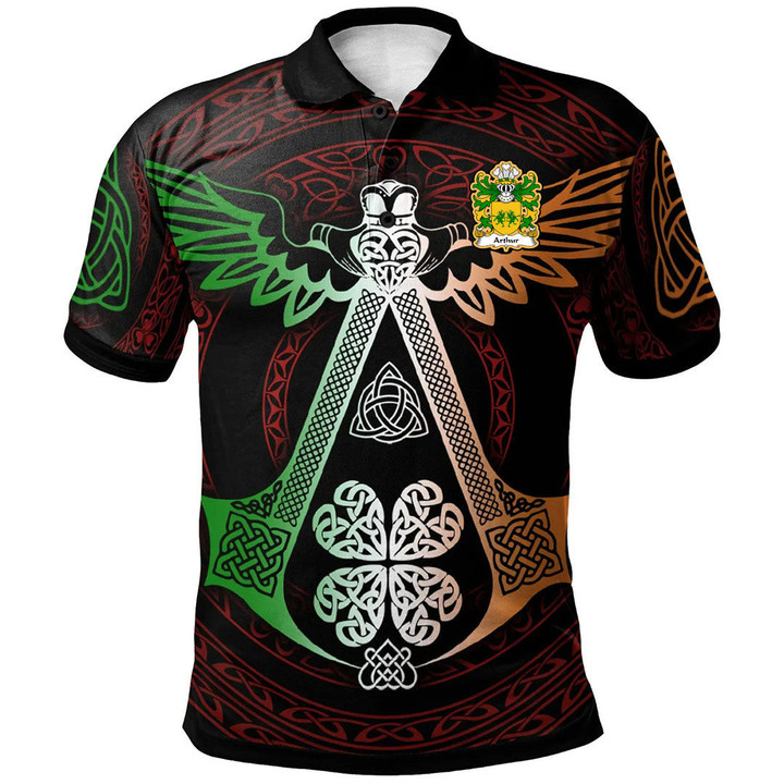 AIO Pride Arthur I AB Uthr Pendragon King Arthur Welsh Family Crest Polo Shirt - Irish Celtic Symbols And Ornaments