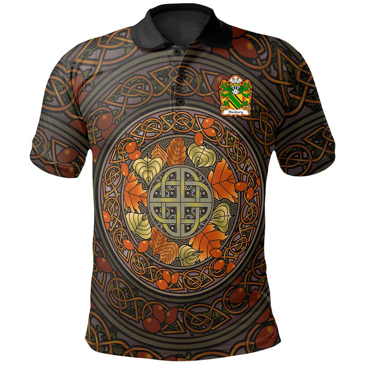 AIO Pride Hanbury Of Pontypool Monmouthshire Welsh Family Crest Polo Shirt - Mid Autumn Celtic Leaves