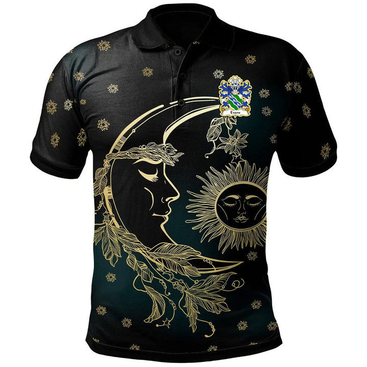 AIO Pride Evans Of Chester Welsh Family Crest Polo Shirt - Celtic Wicca Sun Moons