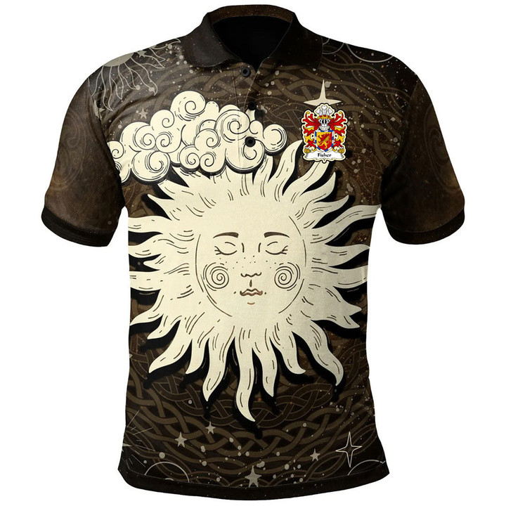 AIO Pride Fisher Of Carmarthenshire Welsh Family Crest Polo Shirt - Celtic Wicca Sun & Moon