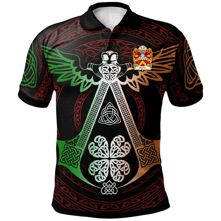 AIO Pride Davies Of Caerhun Caernarfonshire Welsh Family Crest Polo Shirt - Irish Celtic Symbols And Ornaments
