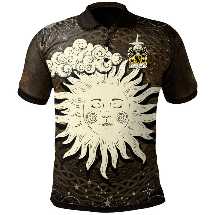 AIO Pride Gwaithfoed Of Ceredigion Or Fawr Welsh Family Crest Polo Shirt - Celtic Wicca Sun & Moon