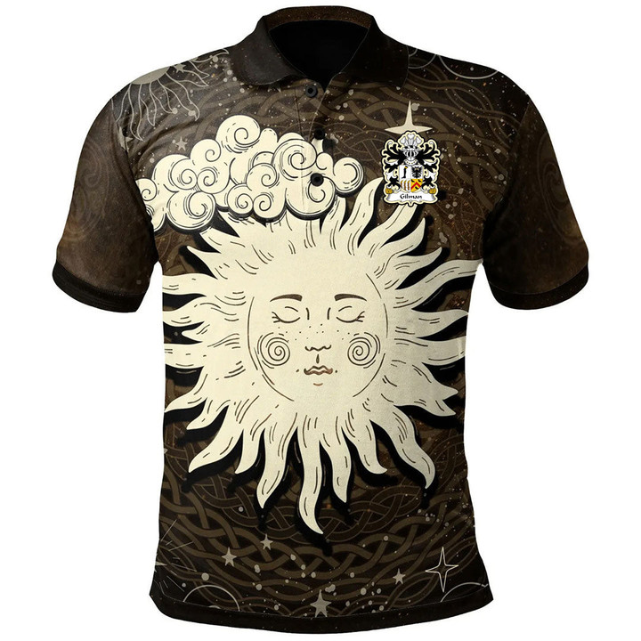 AIO Pride Gilman Claims Descent From Cilmin Troed Ddu Welsh Family Crest Polo Shirt - Celtic Wicca Sun & Moon