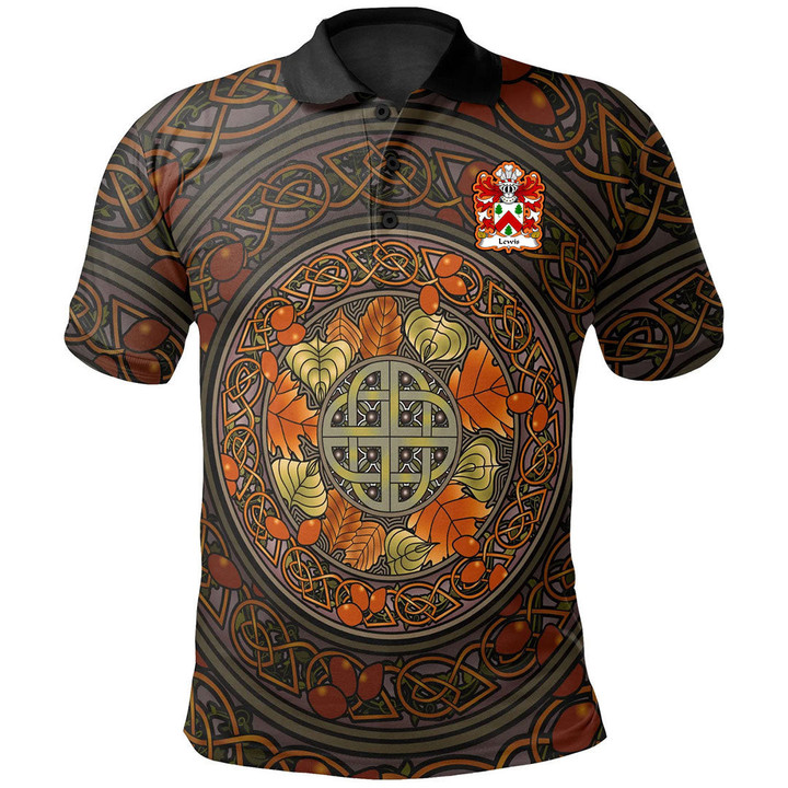 AIO Pride Lewis Of Abergavenny Monmouthshire Welsh Family Crest Polo Shirt - Mid Autumn Celtic Leaves