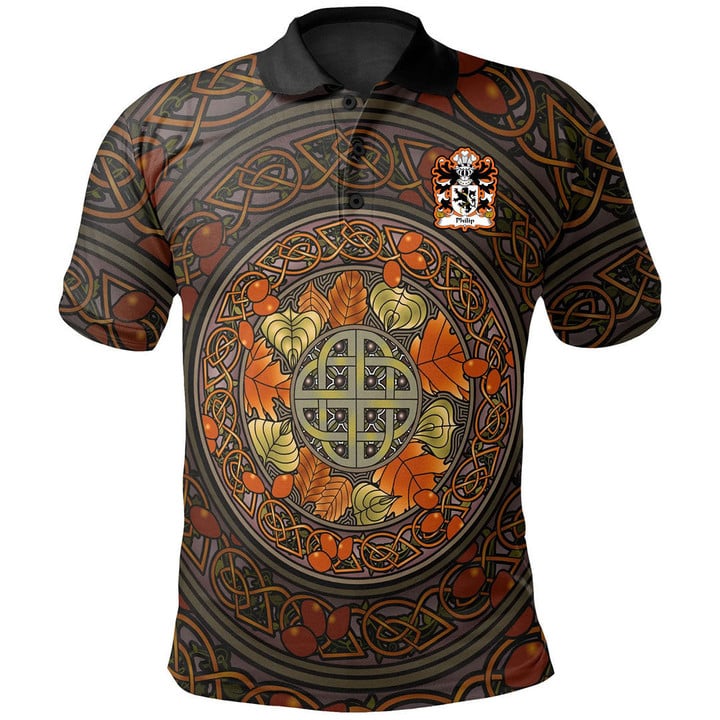 AIO Pride Philip AP Madog AB Ieuan Welsh Family Crest Polo Shirt - Mid Autumn Celtic Leaves