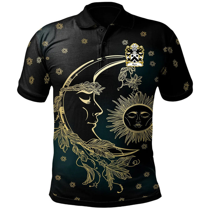 AIO Pride Huw Or Hughes AB Elis AP Harry Welsh Family Crest Polo Shirt - Celtic Wicca Sun Moons