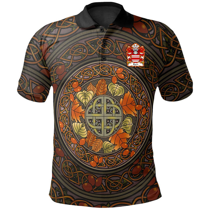 AIO Pride Barri Manorbier Castle Pembrokeshire Welsh Family Crest Polo Shirt - Mid Autumn Celtic Leaves