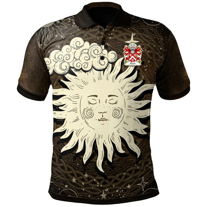 AIO Pride Owen Of Caer Fryn Anglesey Welsh Family Crest Polo Shirt - Celtic Wicca Sun & Moon
