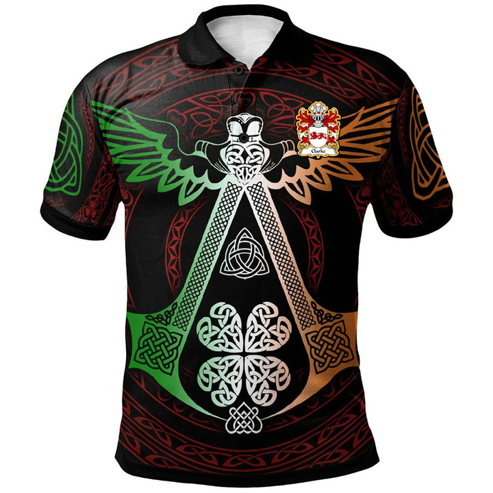 AIO Pride Clarke Of Flint Welsh Family Crest Polo Shirt - Irish Celtic Symbols And Ornaments