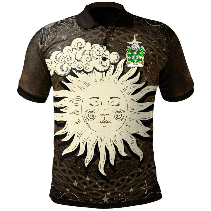 AIO Pride Ruste Of Abergwili Carmarthenshire Welsh Family Crest Polo Shirt - Celtic Wicca Sun & Moon
