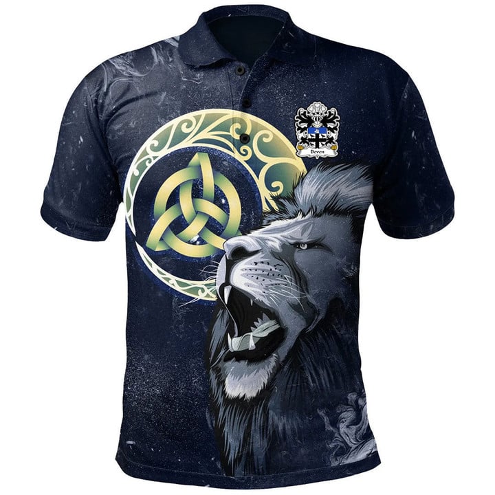 AIO Pride Beven Or Bevan Welsh Family Crest Polo Shirt - Lion & Celtic Moon