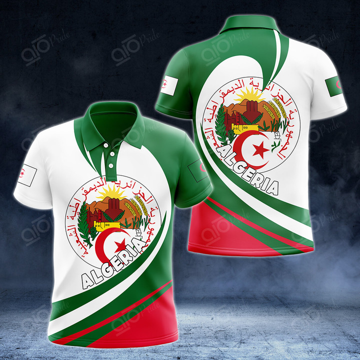 AIO Pride Algeria Coat Of Arms Big Wave Style Polo Shirt